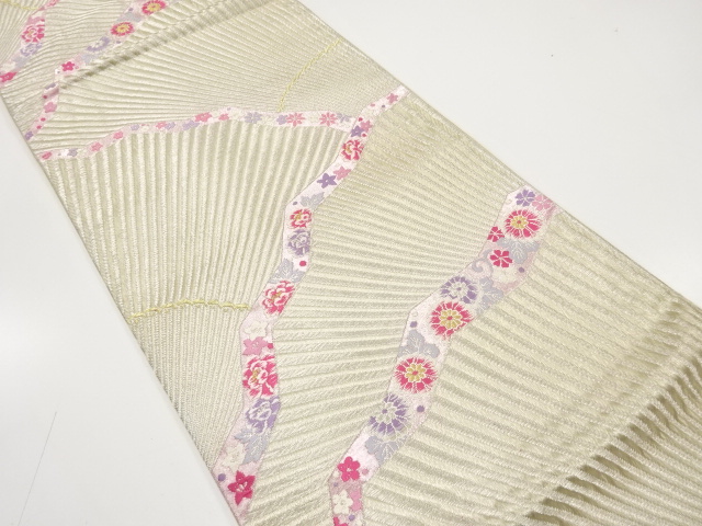 JAPANESE KIMONO / ANTIQUE FUKURO OBI / SILK / WOVEN GEOMETRIC